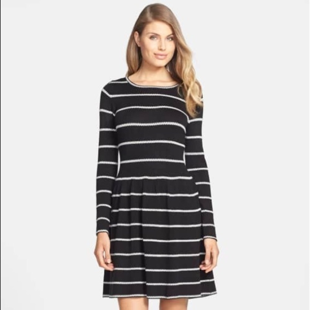 Eliza J Black & White Fit & Flare Sweater Dress